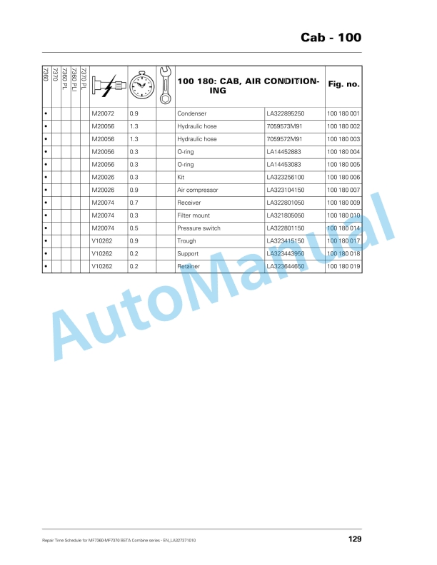 Massey Ferguson MF7360-MF7370 Beta Combine Series Repair Time Schedule LA327371010-4