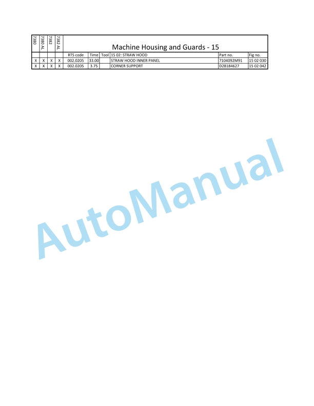 Massey Ferguson MF7380-7382 Centora Combine Series Repair Time Schedule 327418010-5
