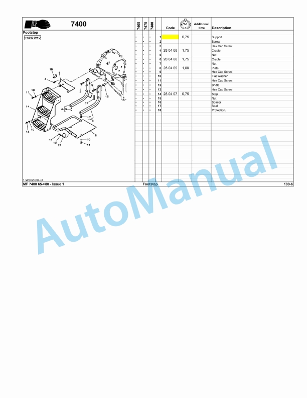 Massey Ferguson MF7400 Repair Time Schedule 4346816M1-3