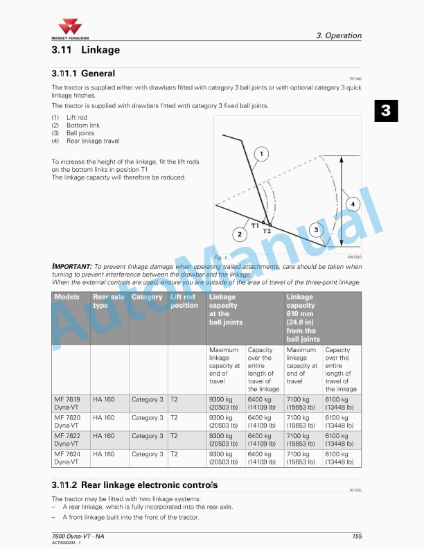 Massey Ferguson MF7600 Deluxe And Premium Versions Operators Manual ACT0000330-3