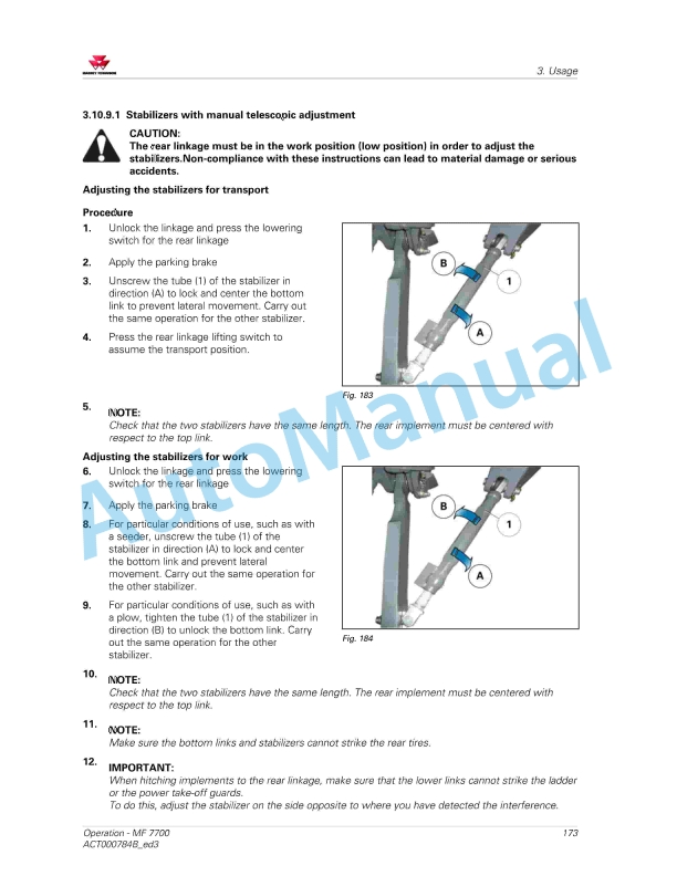 Massey Ferguson MF7700 Essential Versions Operators Manual ACT000784B-3