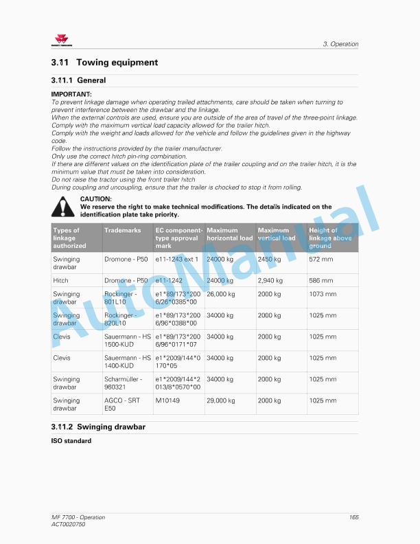 Massey Ferguson MF7700 Essential Versions Operators Manual ACT0020750-3