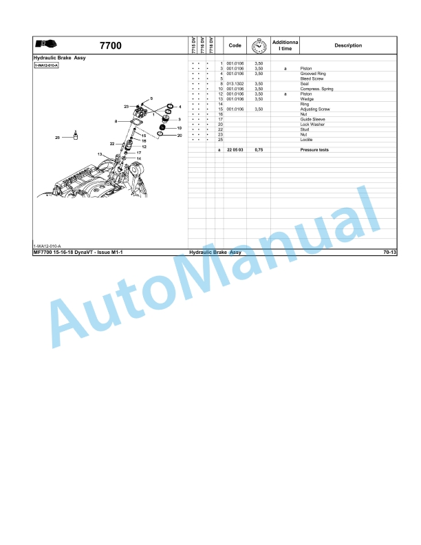 Massey Ferguson MF7700 Repair Time Schedule ACT001678-2