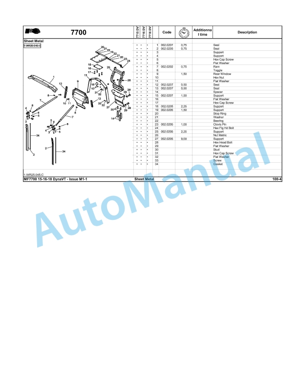 Massey Ferguson MF7700 Repair Time Schedule ACT001678-4