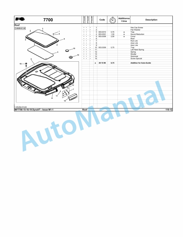 Massey Ferguson MF7700 Repair Time Schedule ACT001678-5