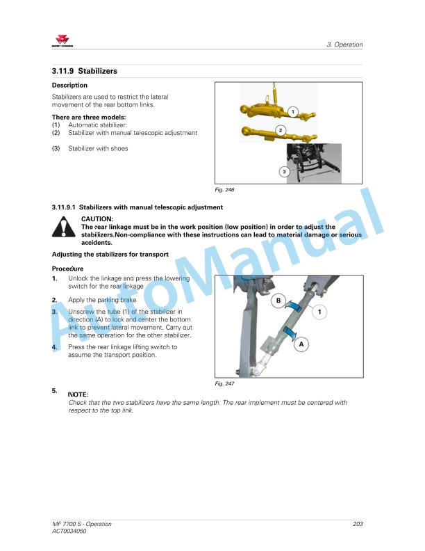 Massey Ferguson MF7700 S Efficient And Exclusive Version Operators Manual ACT0034050-3