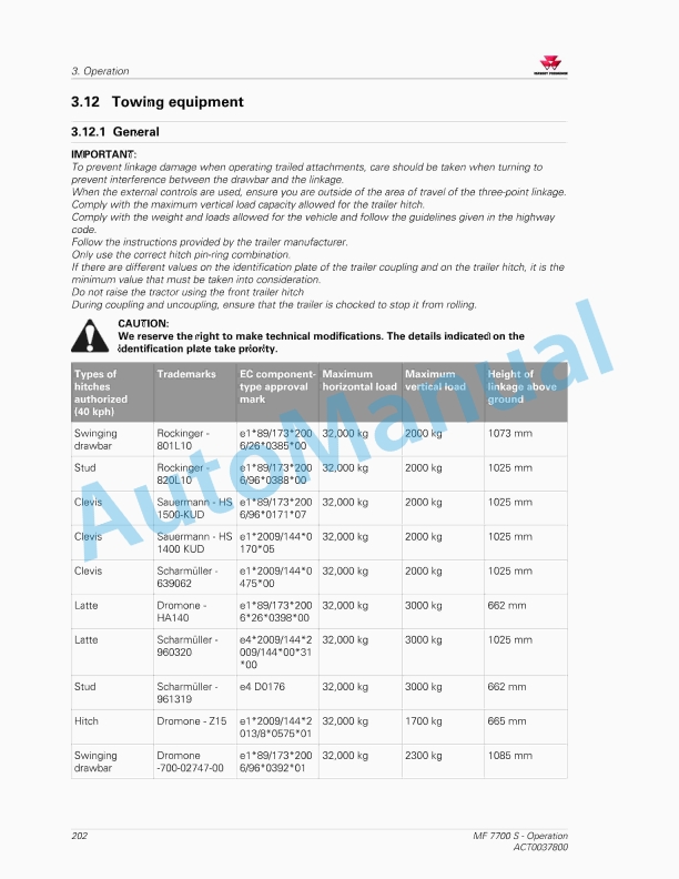 Massey Ferguson MF7700 S Efficient And Exclusive Version Operators Manual ACT0037800-3