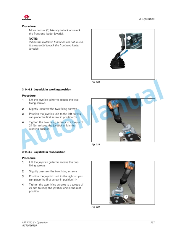 Massey Ferguson MF7700 S Essential Versions Operators Manual ACT0036860-5