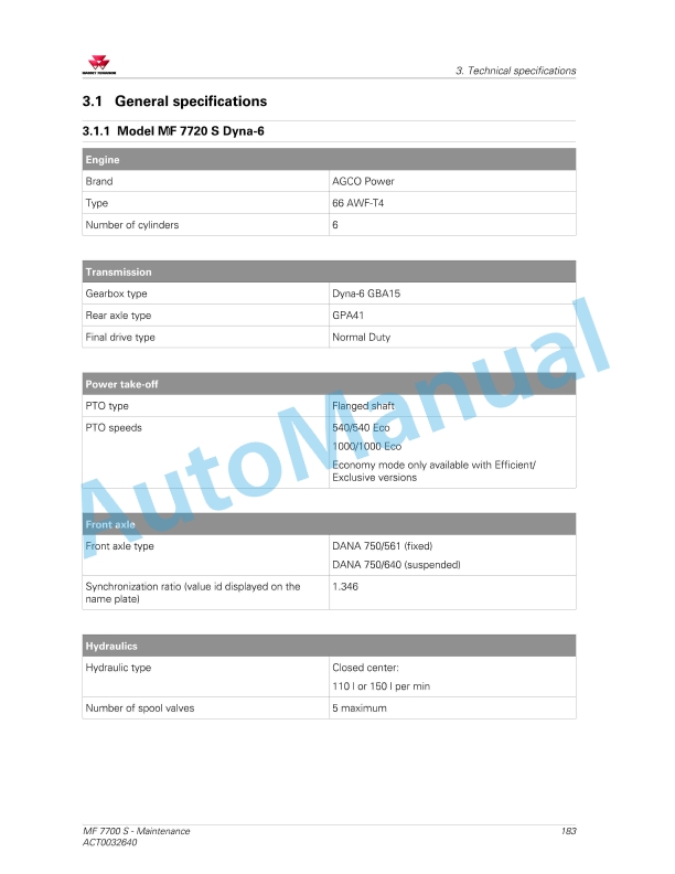Massey Ferguson MF7700 S Series Tractors Operators Manual ACT0032640-5