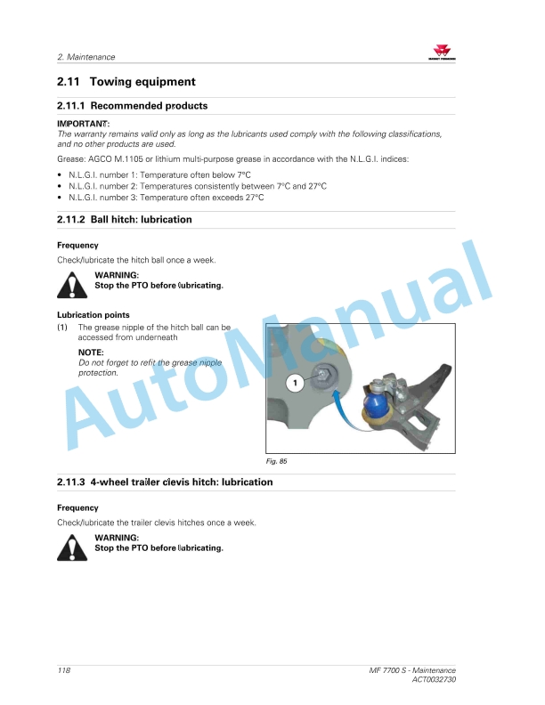 Massey Ferguson MF7700 S Series Tractors Operators Manual ACT0032730-2