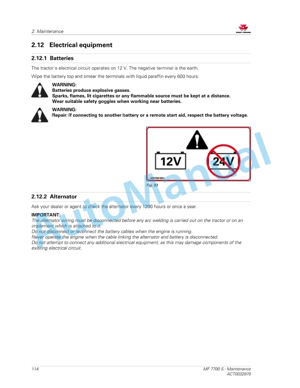 Massey Ferguson MF7700 S Series Tractors Operators Manual ACT0032970-2