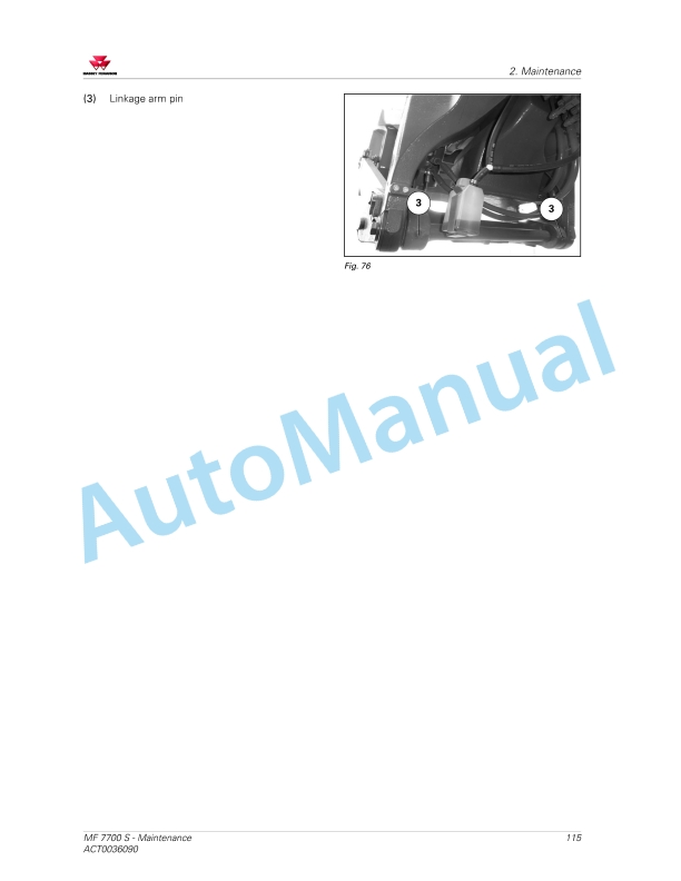 Massey Ferguson MF7700 S Series Tractors Operators Manual ACT0036090-2