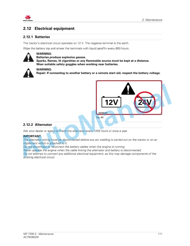 Massey Ferguson MF7700 S Series Tractors Operators Manual ACT0036330-2