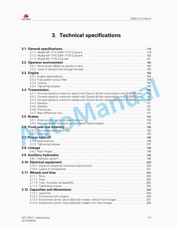Massey Ferguson MF7700 S Series Tractors Operators Manual ACT0036330-5