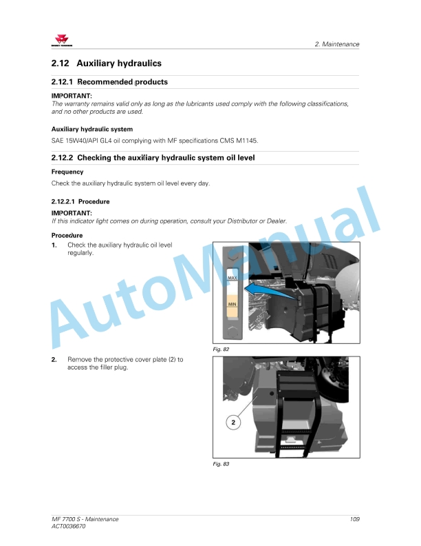 Massey Ferguson MF7700 S Series Tractors Operators Manual ACT0036670-2