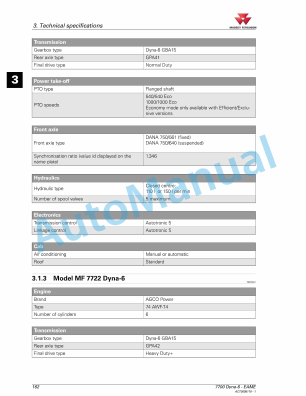 Massey Ferguson MF7700 Series Tractors Operators Manual ACT0008110-5