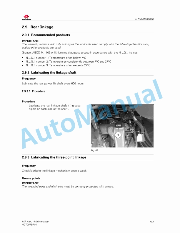 Massey Ferguson MF7700 Series Tractors Operators Manual ACT001954A-2