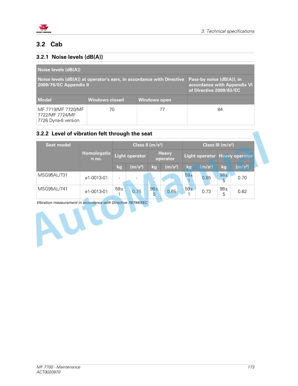 Massey Ferguson MF7700 Series Tractors Operators Manual ACT0020970-5