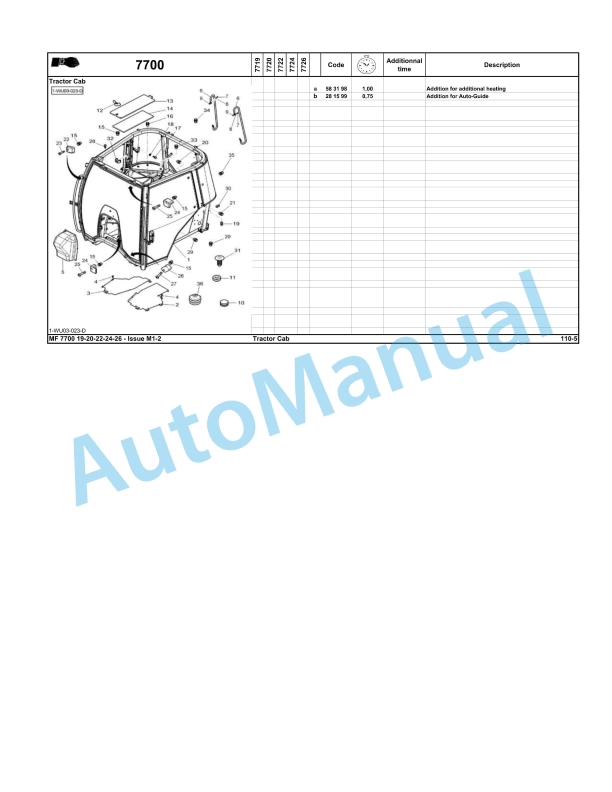 Massey Ferguson MF7700 Series Tractors Repair Time Schedule ACT001387-5