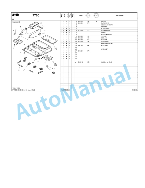 Massey Ferguson MF7700 Series Tractors Repair Time Schedule ACT002578-3