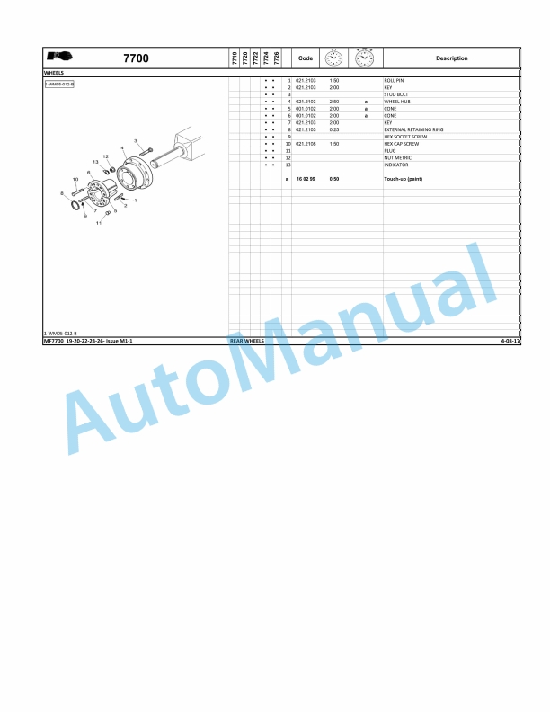 Massey Ferguson MF7700 Series Tractors Repair Time Schedule ACT002578-5