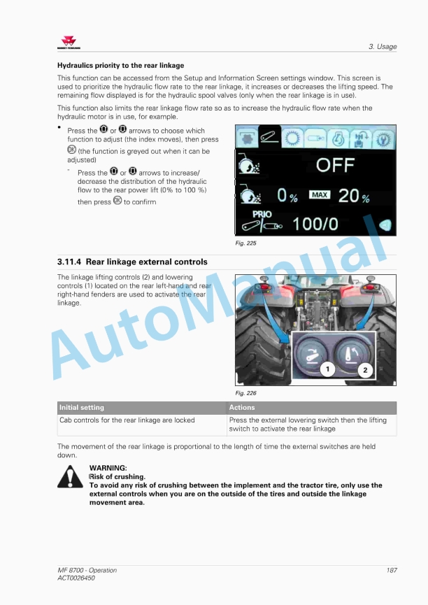 Massey Ferguson MF8700 Efficient And Exclusive Version Operators Manual ACT0026450-3
