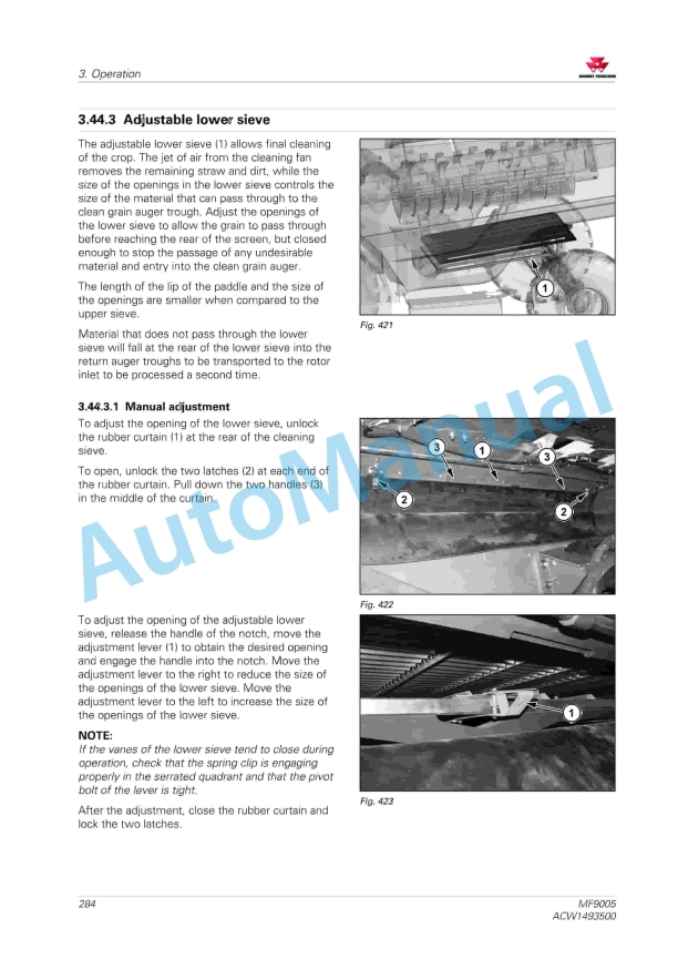 Massey Ferguson MF9005 Combine Operators Manual ACW1493500-2