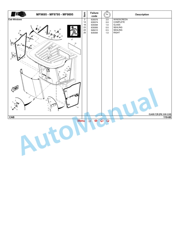 Massey Ferguson MF9005 Series Combine Repair Time Schedule ACW0388940-3