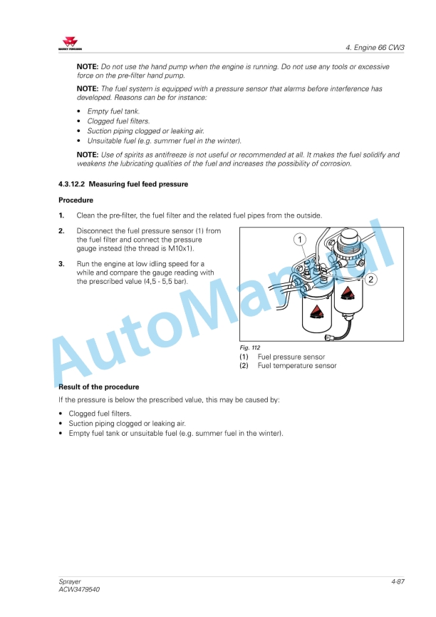 Massey Ferguson MF9030, MF9030 Plus, MF9130 Plus, MF8125, MF9330, MF9335 Sprayer Workshop Service Manual ACW3479540-2