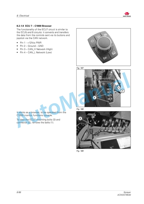 Massey Ferguson MF9030, MF9030 Plus, MF9130 Plus, MF8125, MF9330, MF9335 Sprayer Workshop Service Manual ACW3479540-5