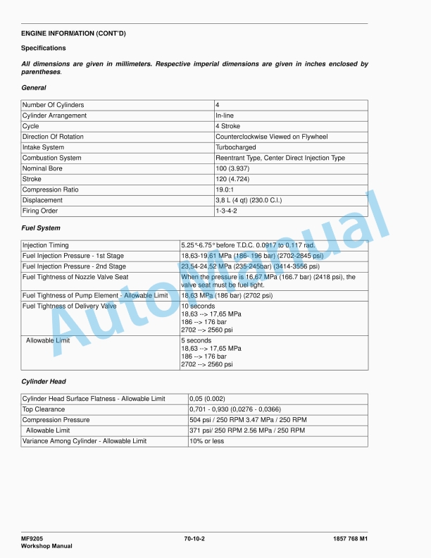 Massey Ferguson MF9205 Workshop Manual 1857768M1-4