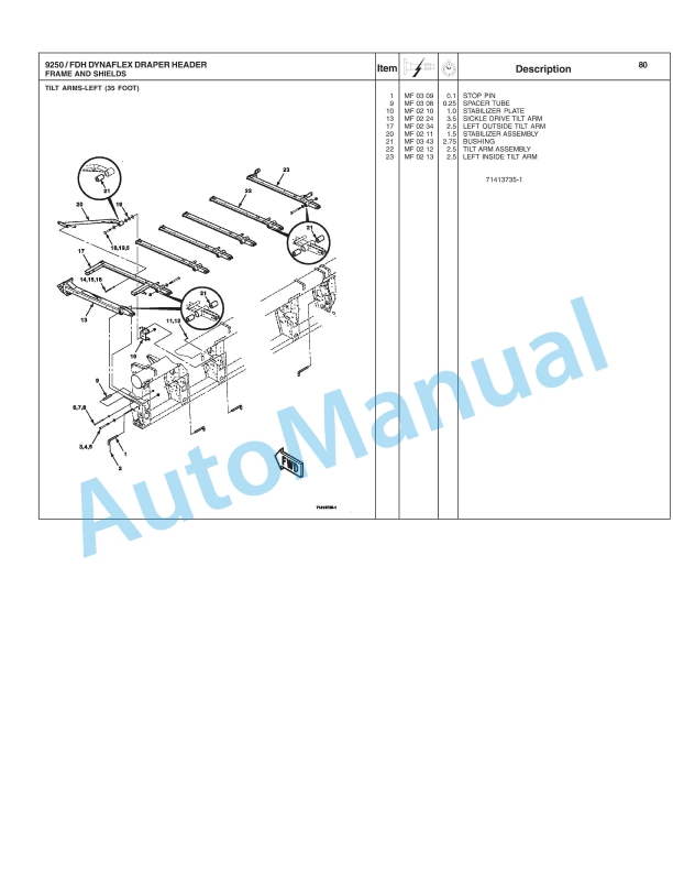 Massey Ferguson MF9250 DynaFlex Draper Header Repair Time Schedule 4283423M2-2