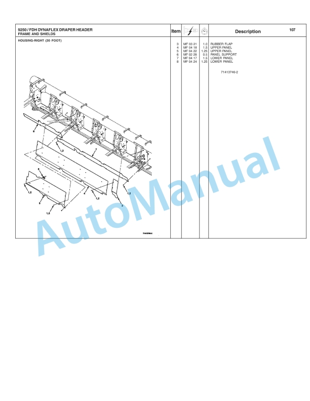 Massey Ferguson MF9250 DynaFlex Draper Header Repair Time Schedule 4283423M2-3