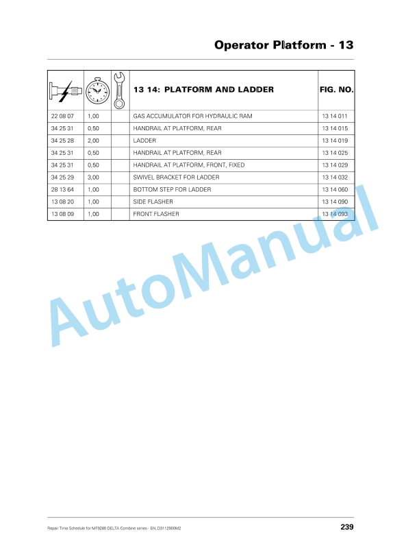 Massey Ferguson MF9280 Delta Combine Series Repair Time Schedule D3112900M2-5