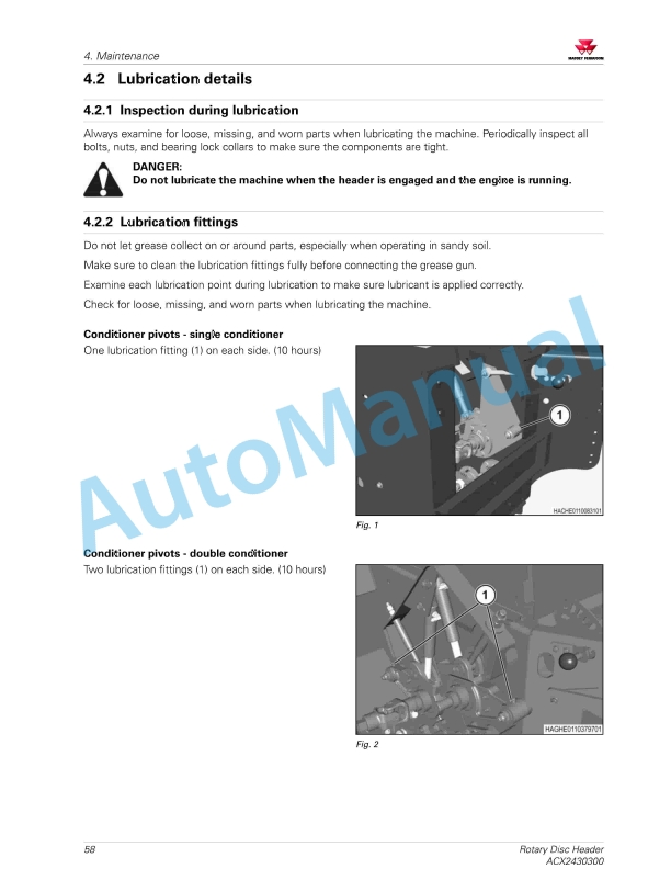 Massey Ferguson MF9313S, 9313D Rotary Disc Header Operators Manual ACX2430300-2