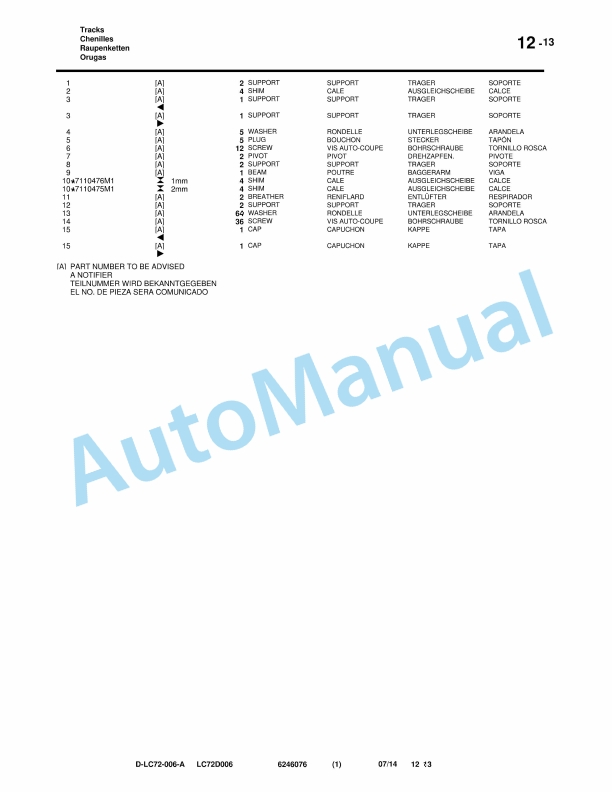 Massey Ferguson MF9380 Delta Combine Series Repair Time Schedule 327417010-2