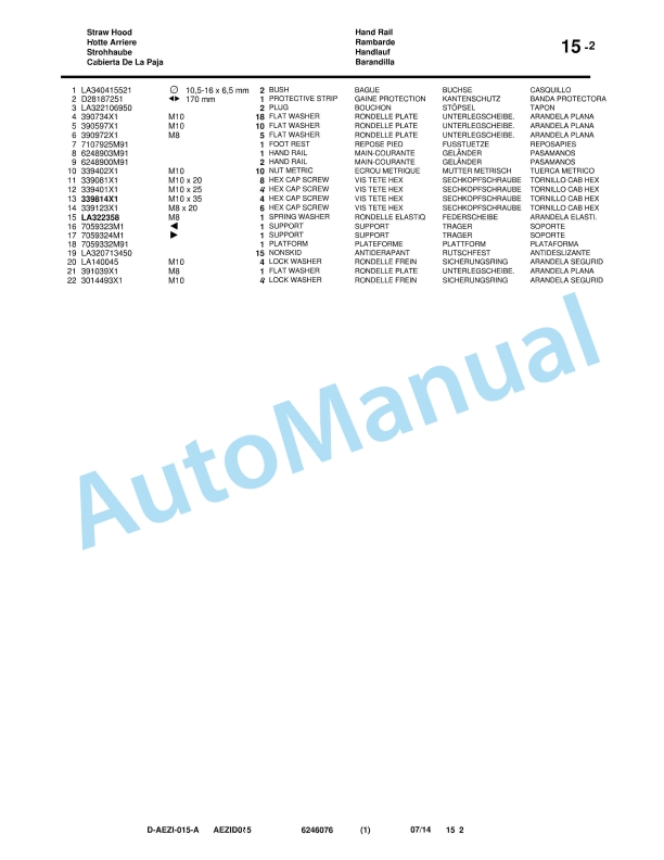 Massey Ferguson MF9380 Delta Combine Series Repair Time Schedule 327417010-5