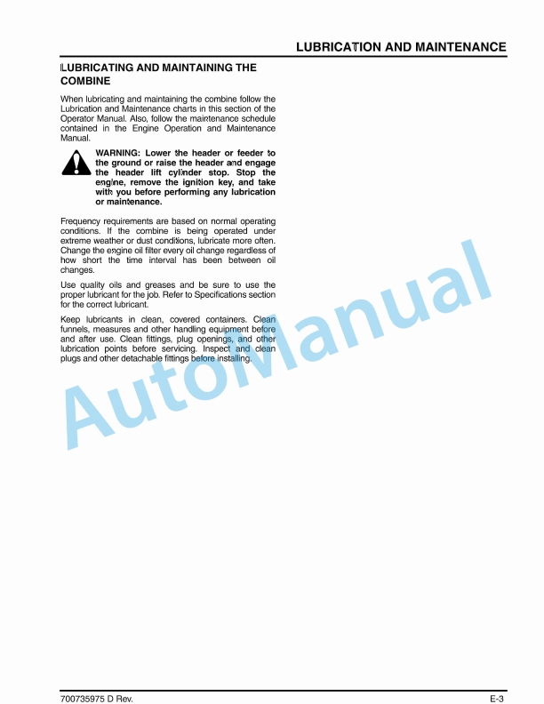 Massey Ferguson MF9500 Series Combine Operator Manual 700735975-3