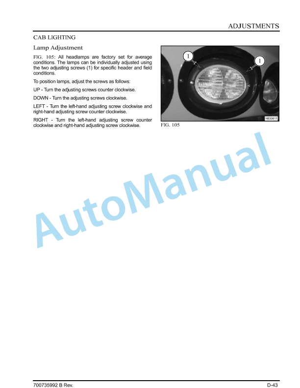 Massey Ferguson MF9500 Series Combine Operator Manual 700735992-3