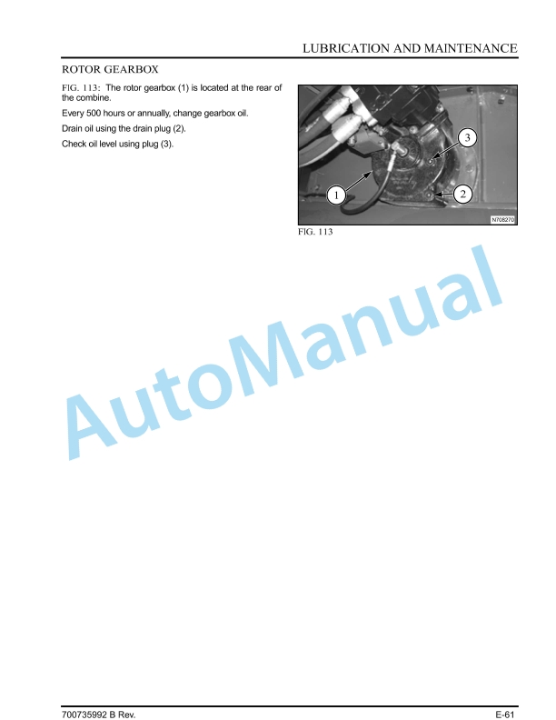 Massey Ferguson MF9500 Series Combine Operator Manual 700735992-5