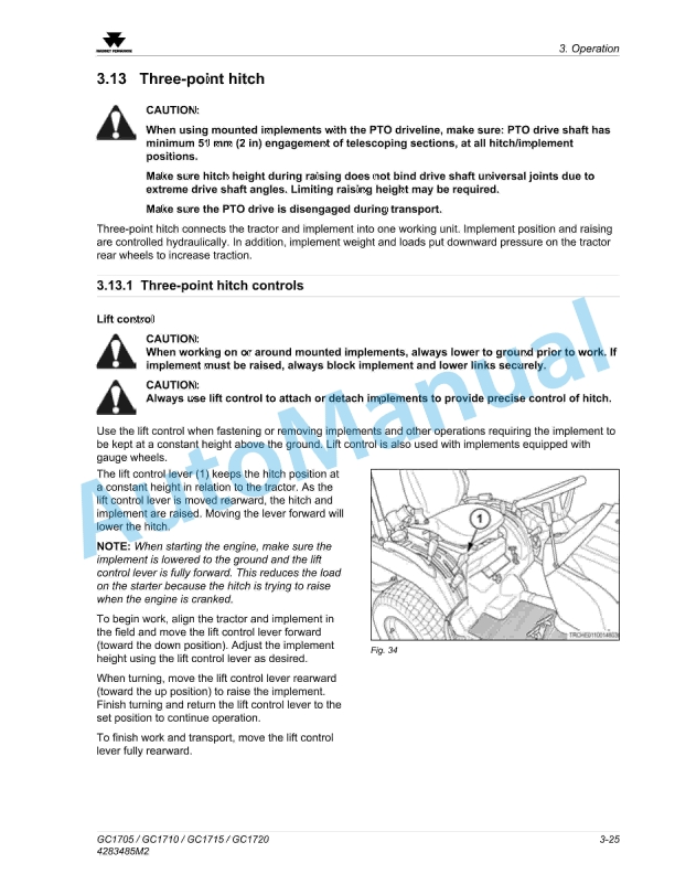 Massey Ferguson MFGC Series Sub-Compact Tractor Operator Manual 4283485M2-2