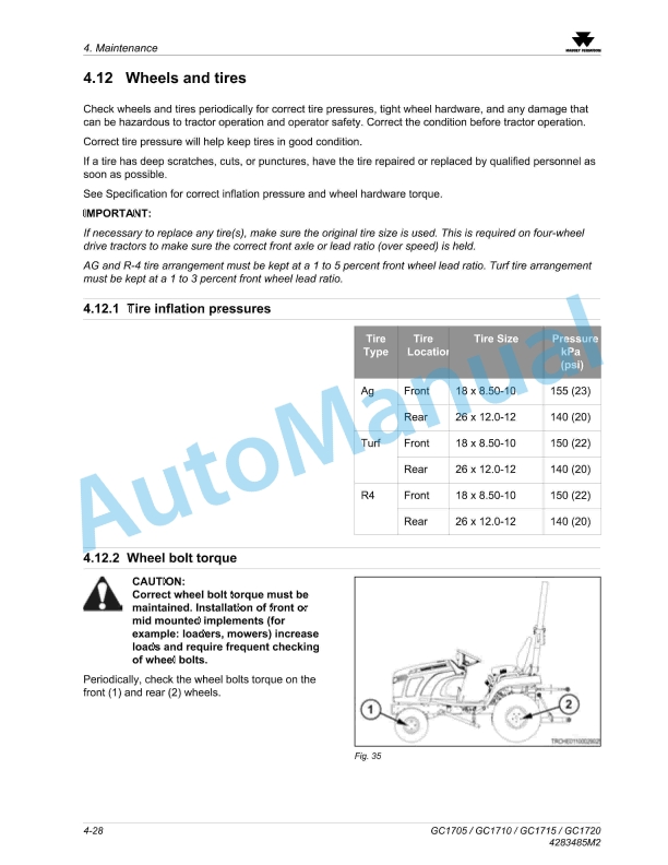 Massey Ferguson MFGC Series Sub-Compact Tractor Operator Manual 4283485M2-4