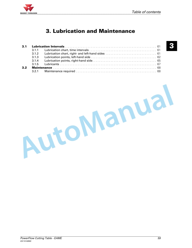Massey Ferguson PowerFlow Table Operators Manual D3115100M3-4