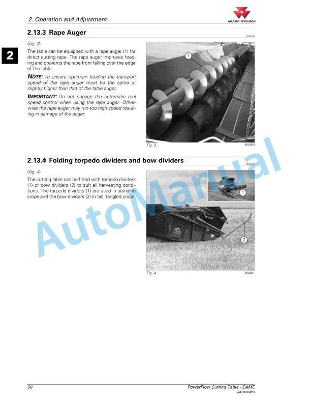 Massey Ferguson PowerFlow Table Operators Manual D3115100M4-3