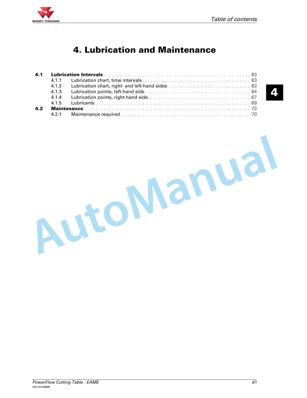 Massey Ferguson PowerFlow Table Operators Manual D3115100M6-4