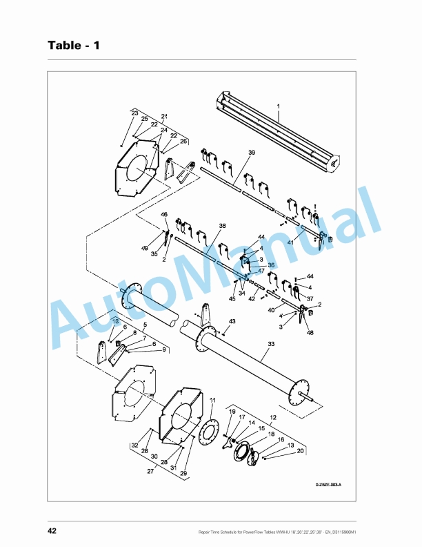 Massey Ferguson PowerFlow Table WWHU 18in, 20in, 22in, 25in, 30in Repair Time Schedule D3115900M1-5