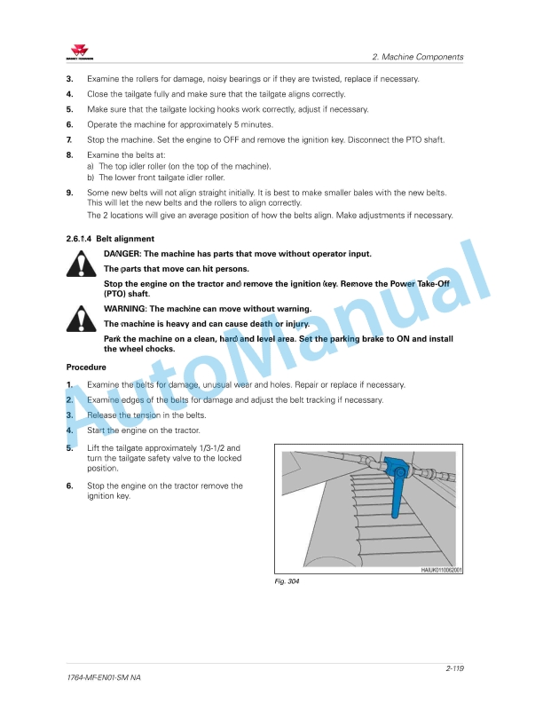 Massey Ferguson RB 4160 V to RB 4180 V Xtra Variable Charmber Baler Workshop Service Manual 72659047-2