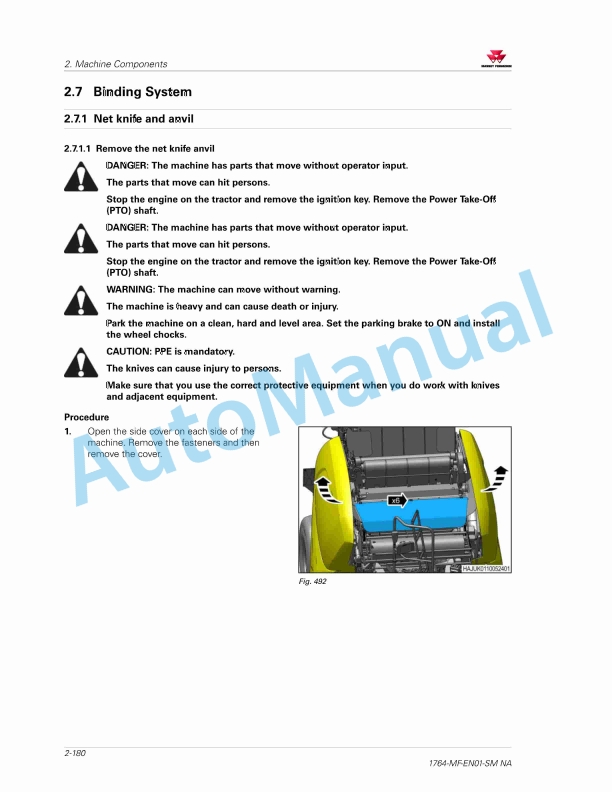 Massey Ferguson RB 4160 V to RB 4180 V Xtra Variable Charmber Baler Workshop Service Manual 72659047-3
