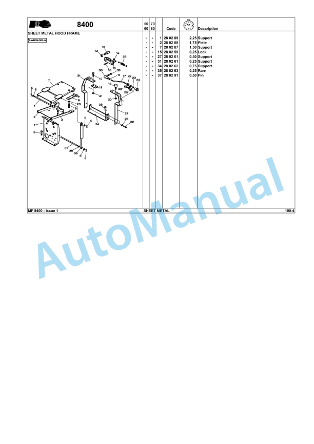 Massey Ferguson RTS 8400 Repair Time Schedule 3378867M1-3