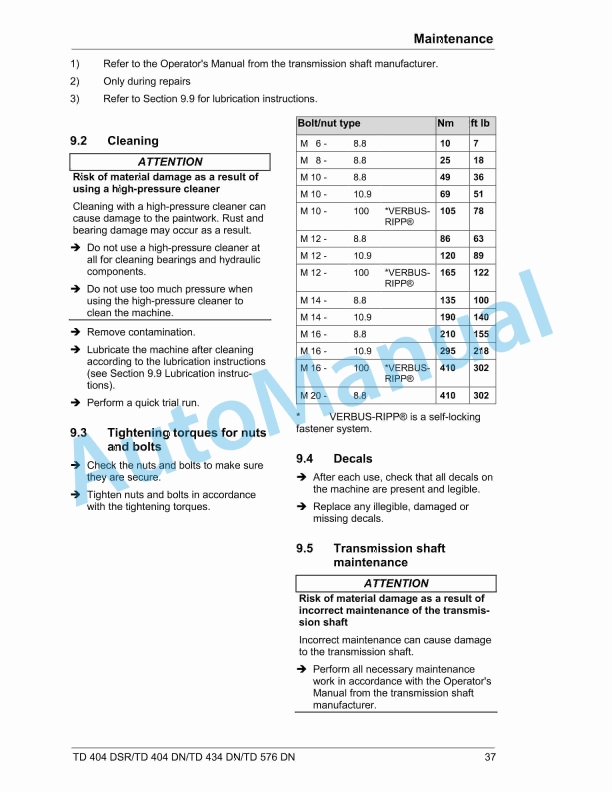 Massey Ferguson TD 404, TD 434, TD 576 Tedder DSR - DN Operators Manual-5
